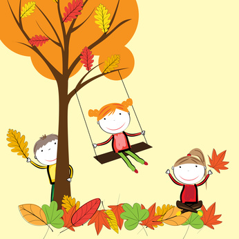 Happy children playing in the autumn leaves